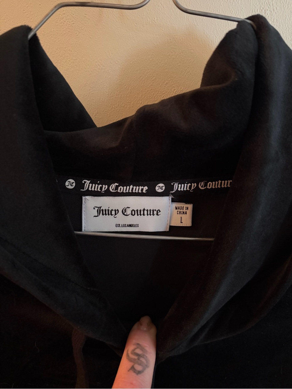 Juicy Couture Black Velour Hoodie with Branded Neck Tape - Picture 2 of 3